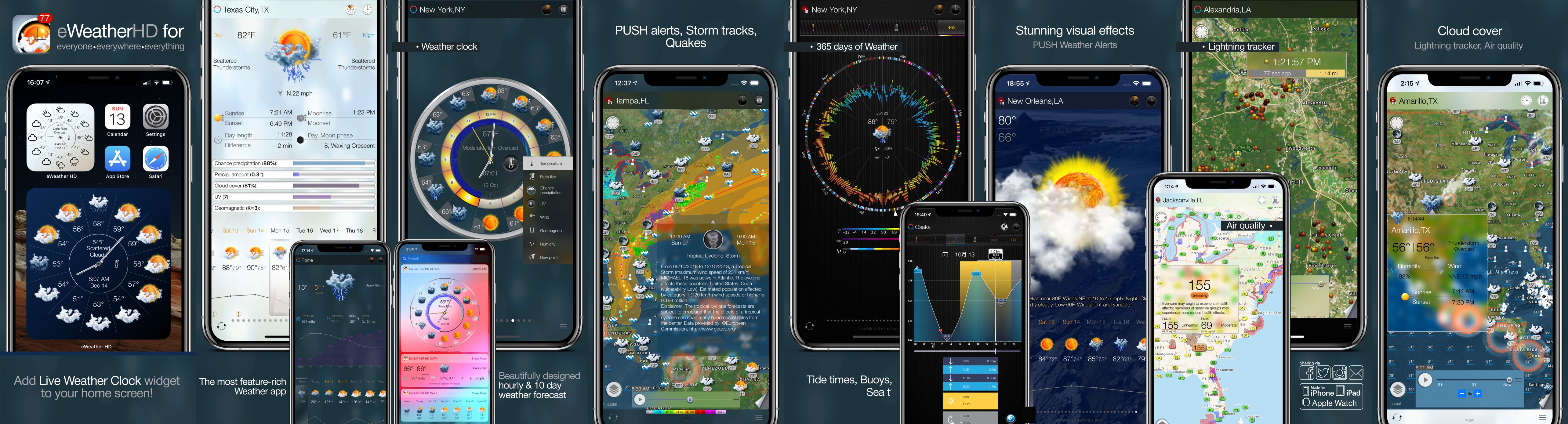 eWeather HD 3.12 for  Apple Watch- Severe weather alerts PUSH notifications, weather forecast, wind, rain, snow, temperature of air, humidity, dew-point, uv-index, geomagnetic activity and more