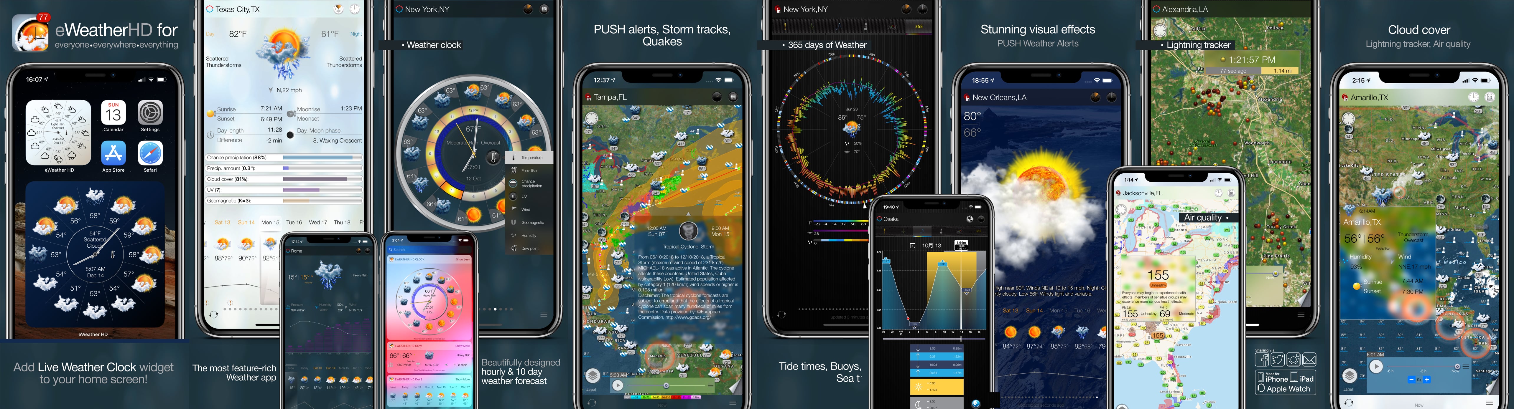 eWeather HD 3.13 for Apple Watch- Severe weather alerts PUSH notifications, weather forecast, wind, rain, snow, temperature of air, humidity, dew-point, uv-index, geomagnetic activity and more