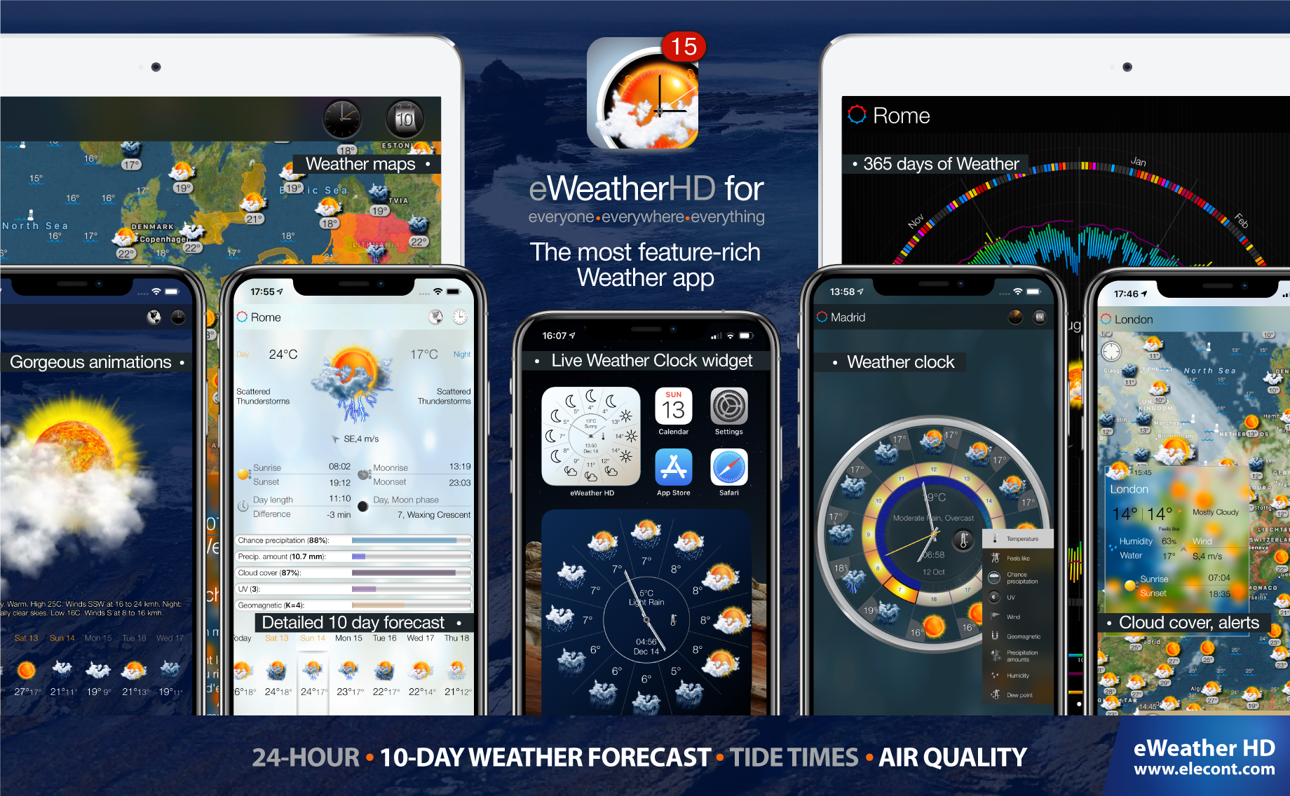 eWeather HD 3.7 for  iPhone and iPad- Get accurate weather 10-day forecast - future rain radar, weather alerts, wind, rain, snow, temperature of air, humidity, dew-point, uv-index, geomagnetic activity and more