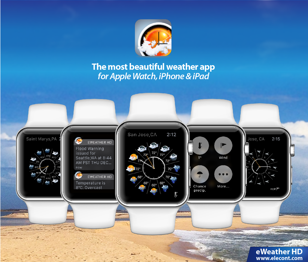 eWeather HD 3.5 for Apple Watch- Get accurate weather forecast on Apple Watch - wind, rain, snow, temperature of air, humidity, dew-point, uv-index, geomagnetic activity and more