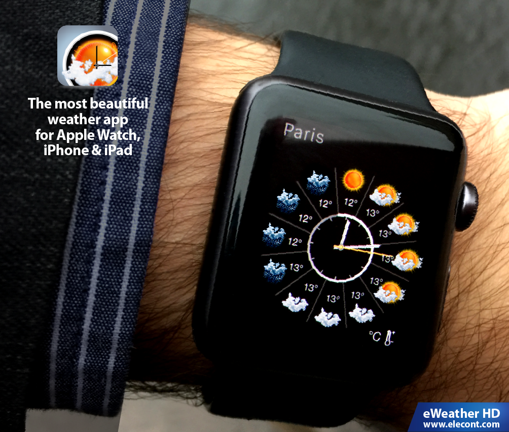 eWeather HD 3.5 for Apple Watch- Get accurate weather forecast on Apple Watch - wind, rain, snow, temperature of air, humidity, dew-point, uv-index, geomagnetic activity and more