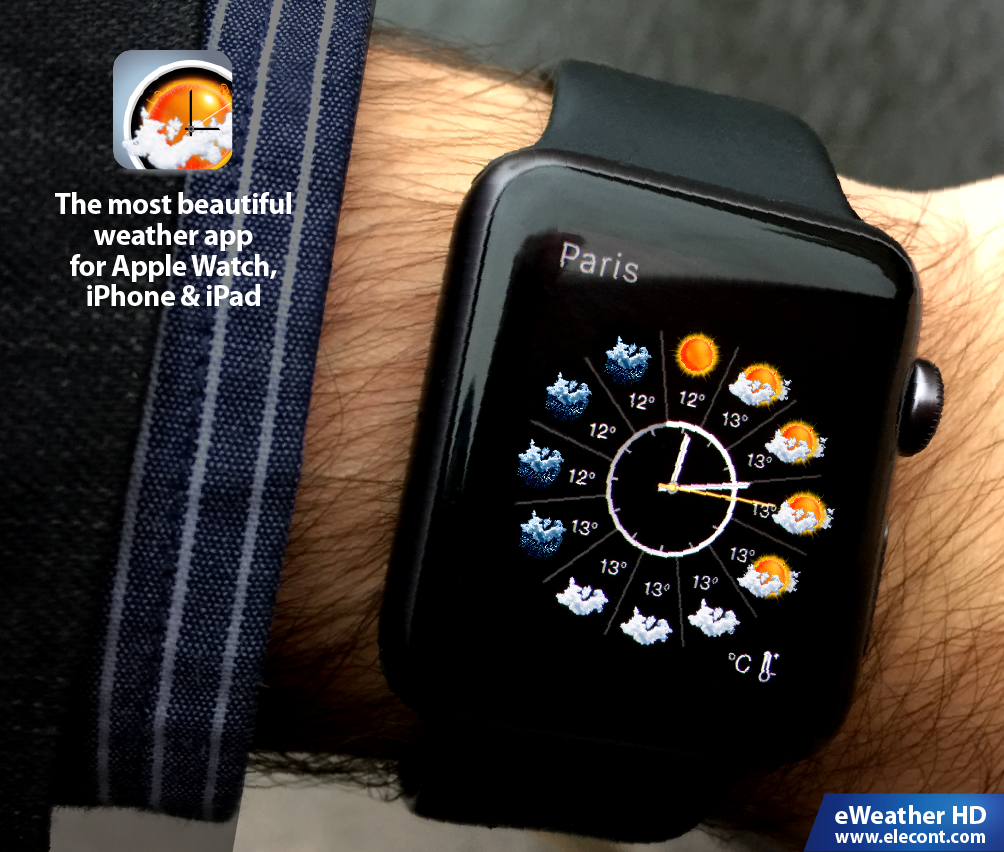 eWeather HD 3.5 for  Apple Watch- Get accurate weather forecast on Apple Watch - wind, rain, snow, temperature of air, humidity, dew-point, uv-index, geomagnetic activity and more