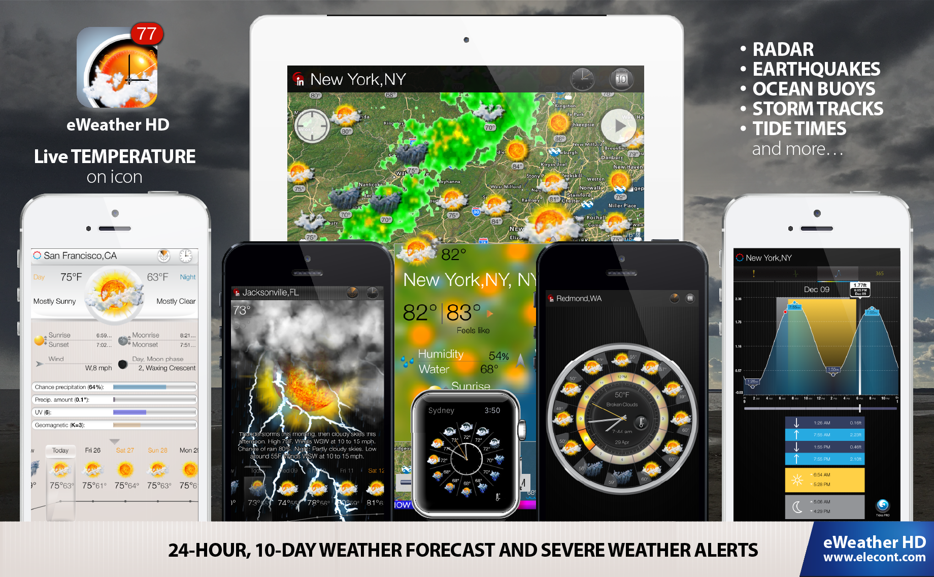 eWeather HD 3.6 for  iPhone and iPad- Get accurate weather 10-day forecast - radar, alert, wind, rain, snow, temperature of air, humidity, dew-point, uv-index, geomagnetic activity and more