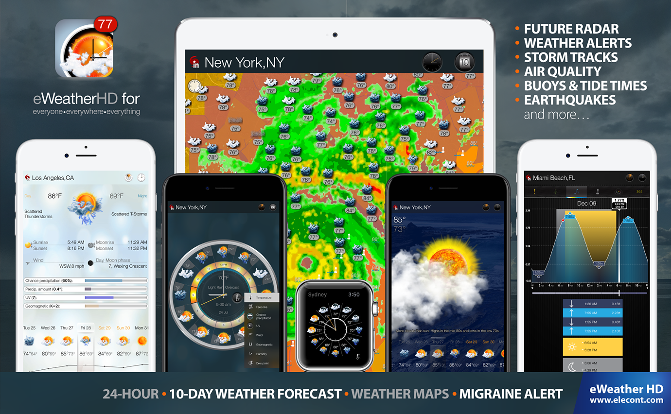 eWeather HD 3.7 for  iPhone and iPad- Get accurate weather 10-day forecast - future rain radar, weather alerts, wind, rain, snow, temperature of air, humidity, dew-point, uv-index, geomagnetic activity and more