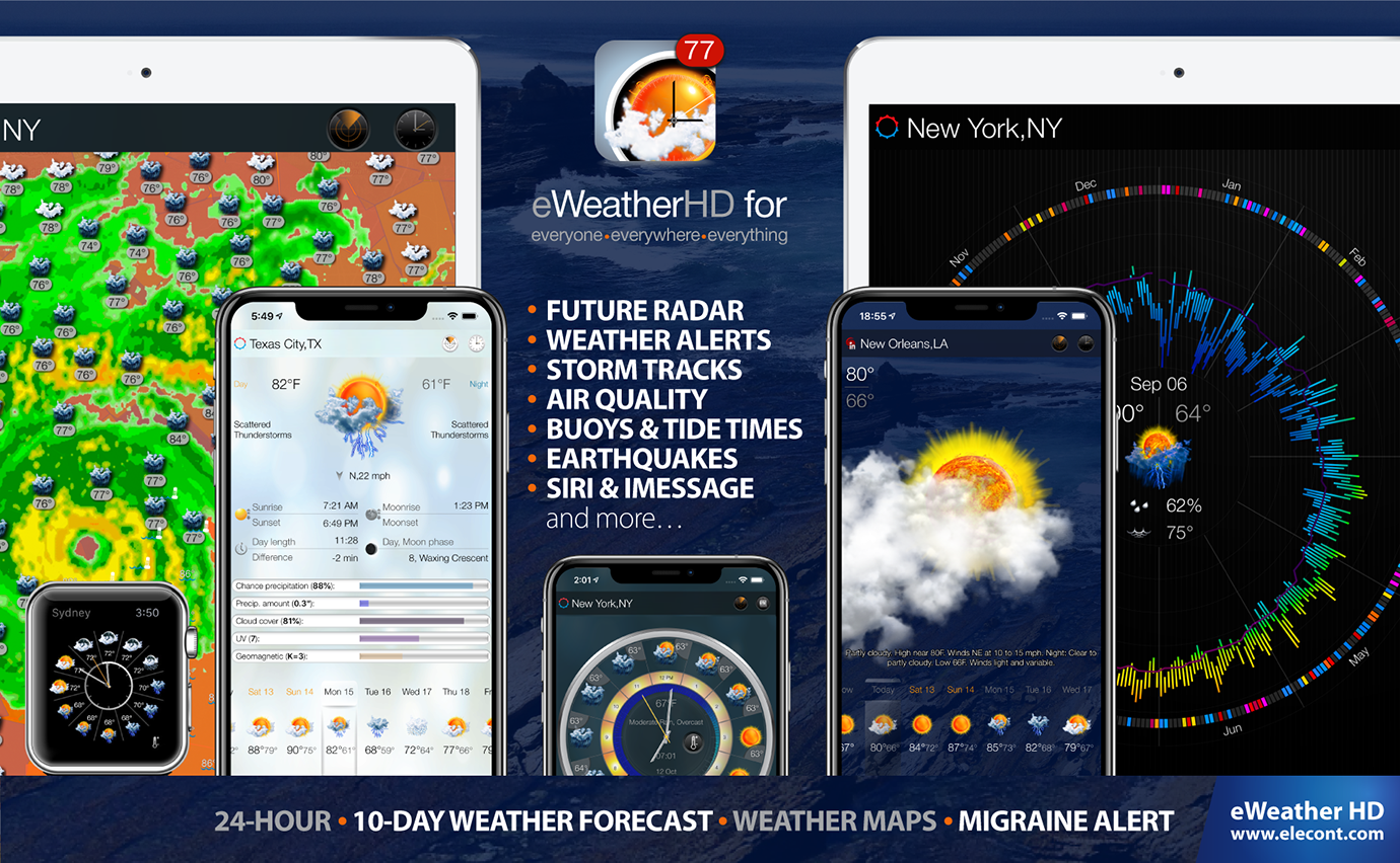 eWeather HD 3.7 for  iPhone and iPad- Get accurate weather 10-day forecast - future rain radar, weather alerts, wind, rain, snow, temperature of air, humidity, dew-point, uv-index, geomagnetic activity and more