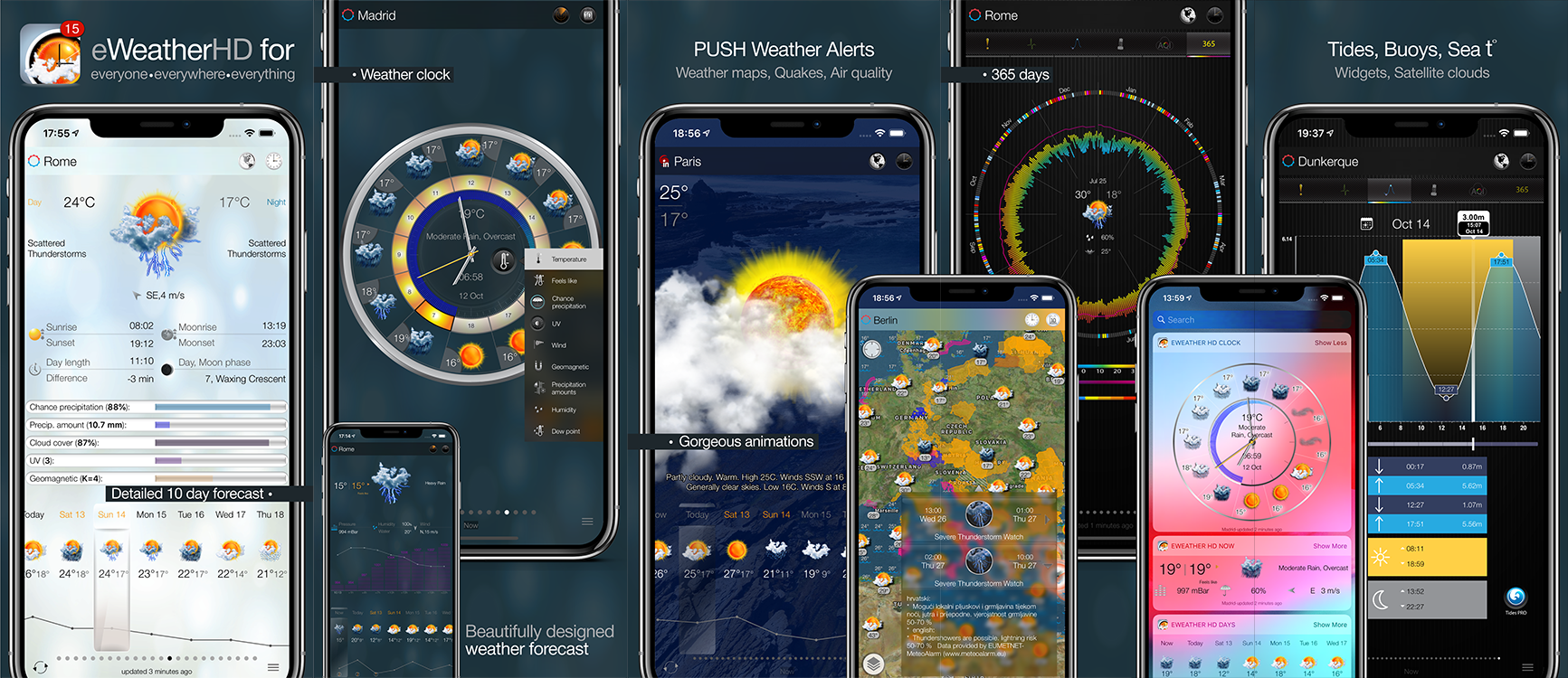 eWeather HD 3.9 for  Apple Watch- Severe weather alerts PUSH notifications, weather forecast, wind, rain, snow, temperature of air, humidity, dew-point, uv-index, geomagnetic activity and more