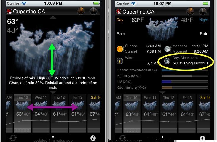 eWeather hd weather app iphone,ipad,ipod hi-def radar, satellite, weather alerts, earthquakes, beach water, sea surface - moon-phase