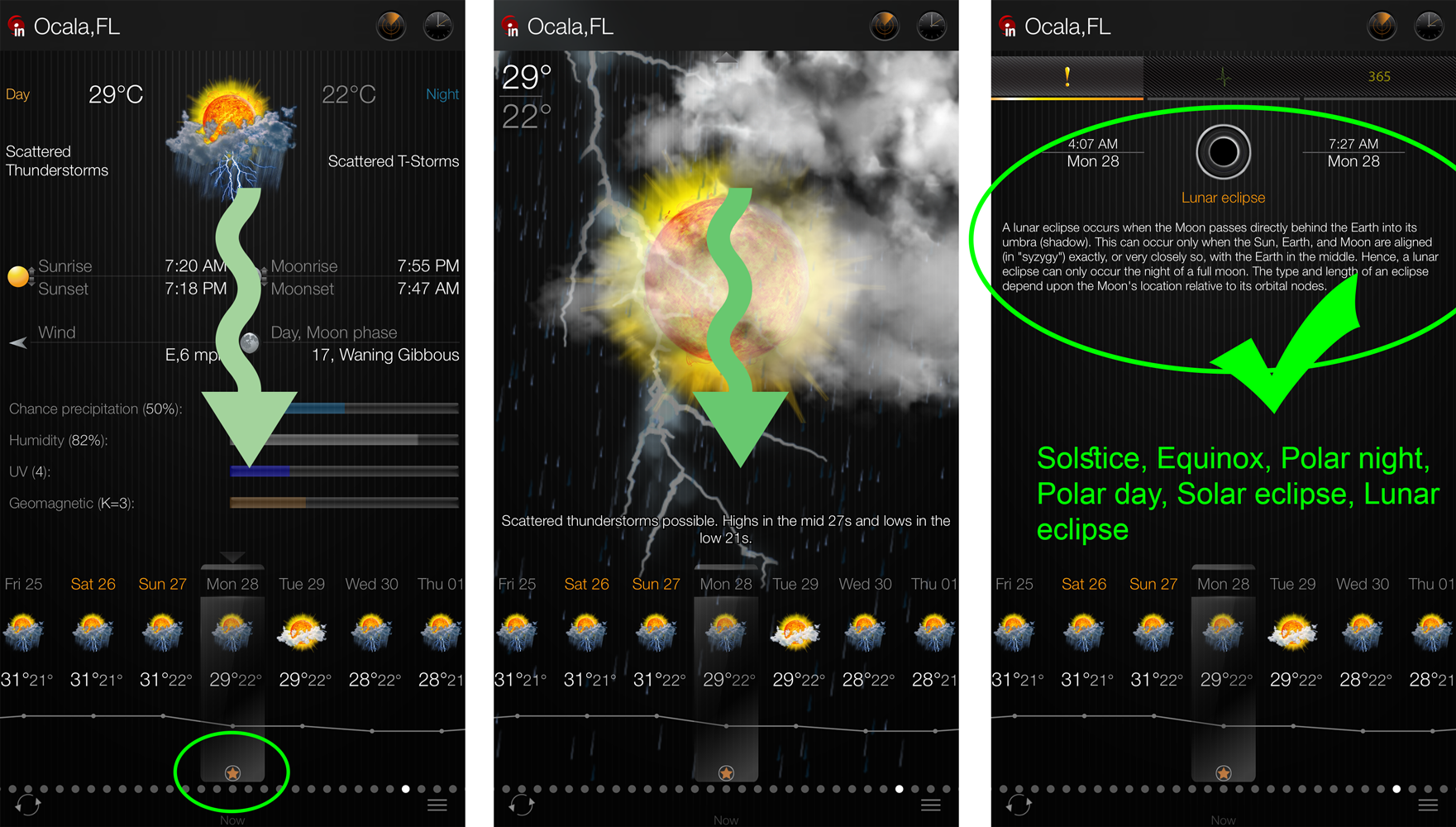 PUSH Notifications about important weather events for iPhone and iPad: Solstice, Equinox, Sun eclipse, Moon eclipse, Polar day, Polar night.