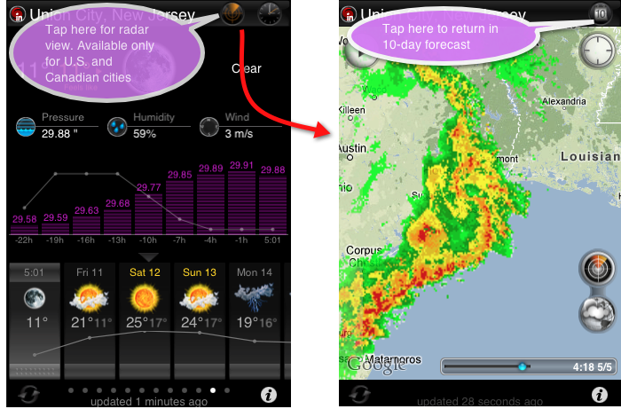 eWeather hd weather app iphone,ipad,ipod hi-def radar, satellite, weather alerts, earthquakes, beach water, sea surface - radarview