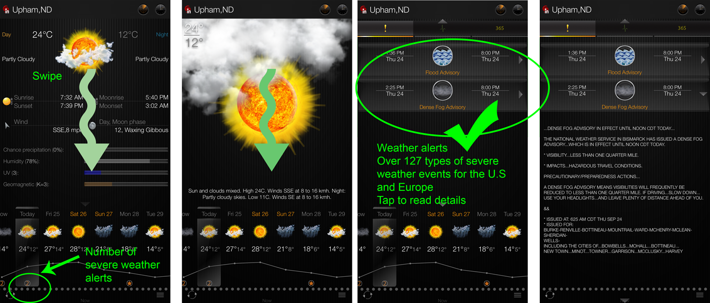 Severe weather alerts for iPhone and iPad. Flood, Tornado, Blizzard, Hail, Storm, Fire weather, Winter storm alerts for the U.S. and European countries. Meteoalarm meteo allerta, warnungen