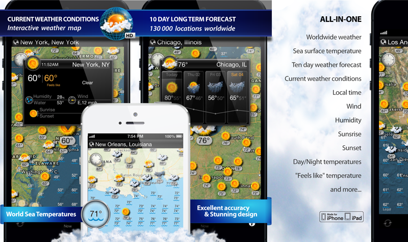 Weather Map HD 1.2 - world weather,sea surface temperature, water temperature, beach water temperature, iphone and ipad europe, usa