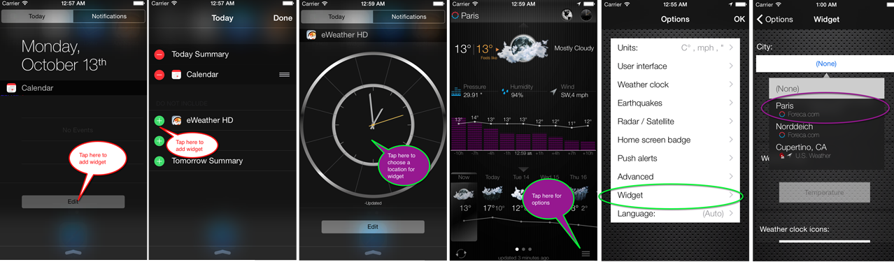 eWeather HD provides weather clock widget that displays temperature, 