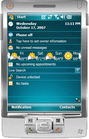Elecont weather on Pocket PC Today Screen (Windows Mobile 6 Professional). Click for more images.