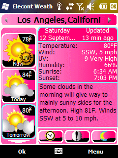 Windows Mobile weather details, current conditions 