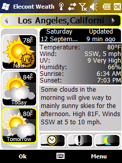 Windows Mobile weather details, forecast