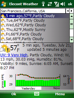 Windows Mobile weather details, current conditions 