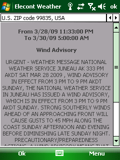 Windows Mobile weather details, forecast