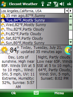 Windows Mobile weather details, forecast